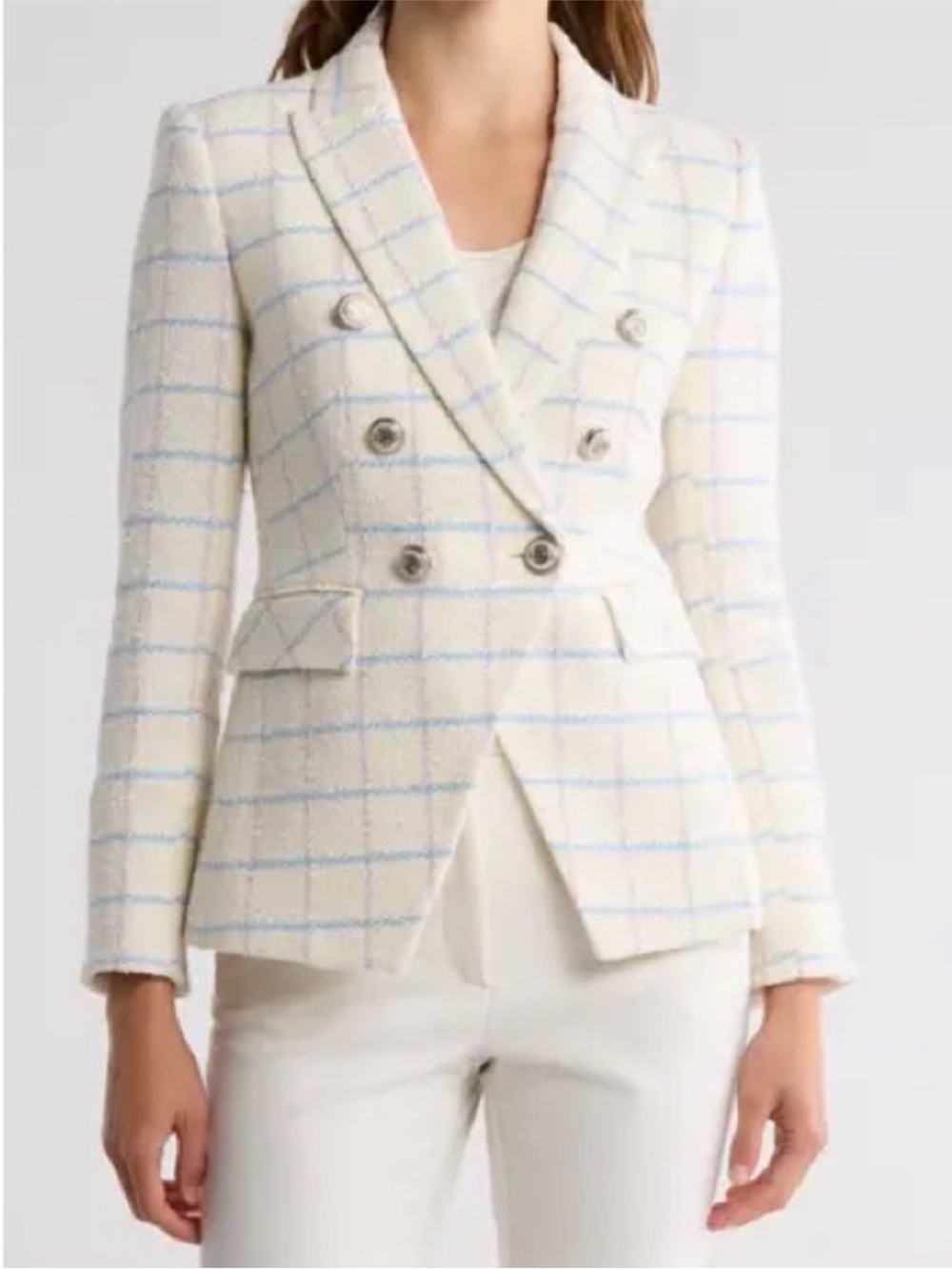 NWT $698 Veronica Beard Cream Miller Windowpane tweed Dickey Jacket sz 12